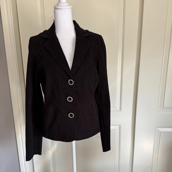 Luii Black Stretch Blazer with Back Ruffles, Size XL - Picture 1 of 7